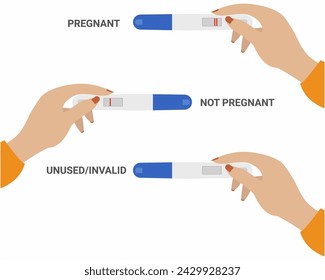 Mano sosteniendo diferentes pruebas de embarazo esperando al primer hijo y herramienta de medicina para la maternidad.