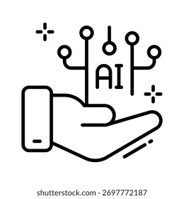 Mano que sostiene el circuito digital de la IA que simboliza la conexión inteligente de la tecnología, icono listo para usar