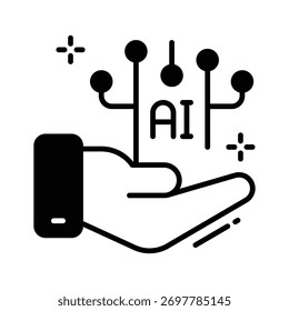 Hand hält digitale KI-Schaltung symbolisiert intelligente Technologie-Verbindung, gebrauchsfertig Symbol
