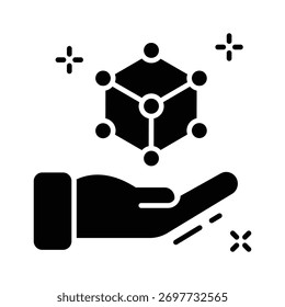 Hand holding digital network icon representing AI connectivity and innovation.