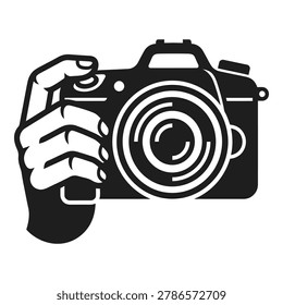 Hand holding a digital single lens reflex camera photography equipment icon