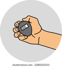 Hand holding digital stopwatch in a  circle shape vector design