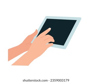 mano sujetando una tableta digital con pantalla vacía, burlarse