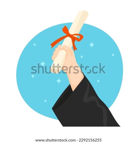 Hand holding diploma or certificate with red ribbon
