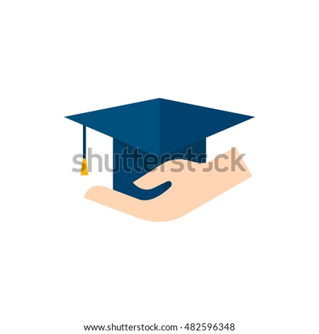 Hand holding diploma icon in flat color style. Education school protection security graduate diploma insurance