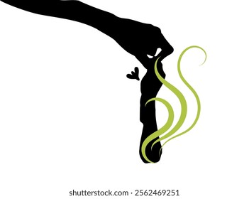 Hand holding dirty socks icon, smelly sock silhouette, sweaty cotton underwear, used dirty socks outline illustration on white background