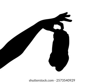 Hand holding dirty socks icon, smelly sock silhouette, sweaty cotton underwear, used dirty socks outline illustration on white background