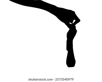 Hand holding dirty socks icon, smelly sock silhouette, sweaty cotton underwear, used dirty socks outline illustration on white background