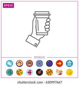 Hand holding disposable coffee cup