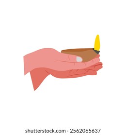 Hand Holding Diya, Diwali, Hindu, Indian Symbol Illustration