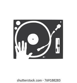 Hand holding a dj table, vector illustration design. Hands collection.