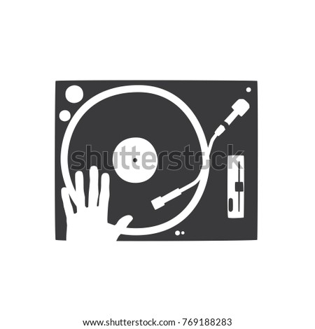 Hand holding a dj table, vector illustration design. Hands collection.