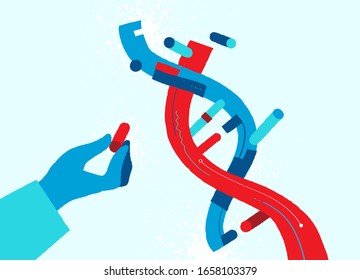Hand, die eine DNA-Helix-Komponente hält - Vektorillustration