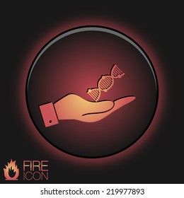 hand holding a DNA helix. Medical Research character. Symbol of medicine. Icon Biology and Genetics