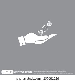 hand holding a DNA helix. Medical Research character. Symbol of medicine. Icon Biology and Genetics