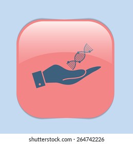 hand holding a DNA helix. Medical Research character. Symbol of medicine. Icon Biology and Genetics