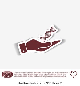 hand holding a DNA helix. Medical Research character. Symbol of medicine. Icon Biology and Genetics