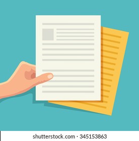 Hand Holding The Document. Vector Flat Illustration