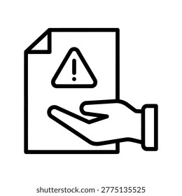 Hand holding document with warning sign icon representing important alert or disclaimer notice document exclamation