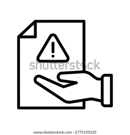 Hand holding document with warning sign icon representing important alert or disclaimer notice document exclamation