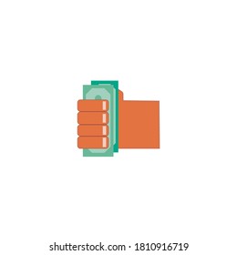 The hand holding dollar banknote on white background. Pay concept. 