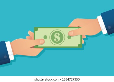 hand holding dollar bill , hands giving money vector illustration EPS10