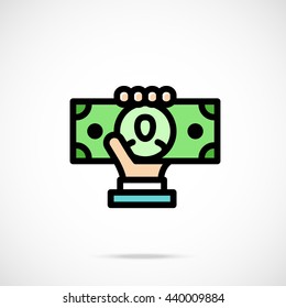 Hand Holding Dollar Bill. Modern Thin Line Flat Design Graphics For Web Sites, Web Banners, Infographics, Printed Materials. Vector Icon