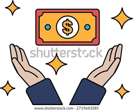 A hand holding a dollar bill with a dollar sign on it. The dollar bill is being held up by two hands, which gives the impression of wealth and prosperity. Concept of financial security and abundance
