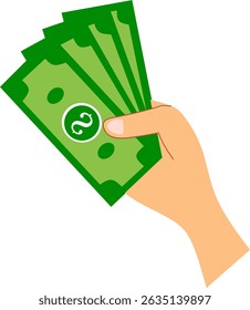 Hand holding a dollar bill. Vector illustration of a hand giving money.