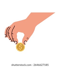 Hand Holding a Dollar Coin Illustration concept
