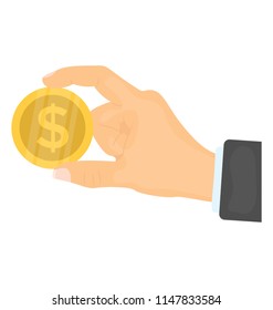 
Hand holding dollar coin in index finger and thumb, notion for payee 
