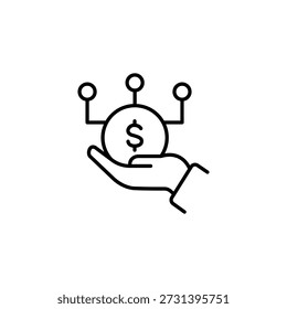 Mano que sostiene el icono del esquema de la red de la moneda del dólar que muestra la conexión financiera y