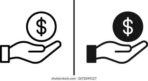 Hand Holding Dollar Coin Vector Icon

