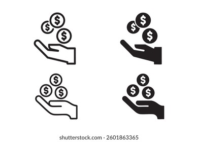 Hand Holding Dollar Coins, Simple Financial Icon Set vector illustration.