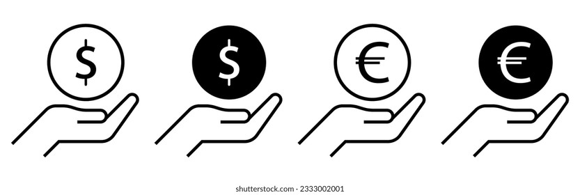 Hand holding dollar and euro,  money exchange, invest finance isolated on white background 