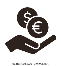 Hand holding dollar and euro, save money icon, salary money, money exchange, invest finance isolated on white background 