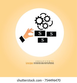 Hand holding dollar and gear.business concept.vector illustration.