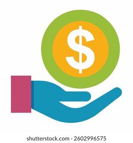 Hand Holding Dollar Icon Colorful With White Background