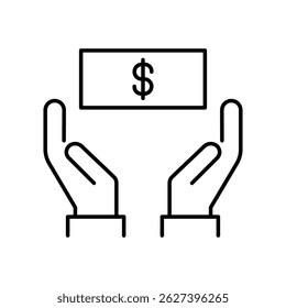 Hand Holding a Dollar Icon. Donation symbol for web design and mobile app. Save Money line logo on white background. Vector illustration.