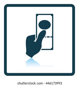 Hand holding dollar icon. Shadow reflection design. Vector illustration.