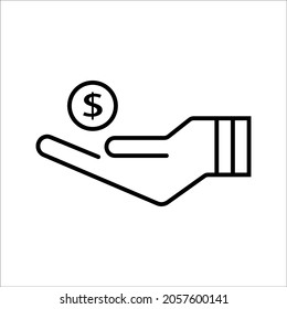 Hand holding dollar icon vector, invest finance symbol stroke editable on blank background