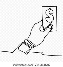hand holding a dollar, One continuous single line hand 