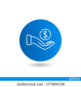 hand holding dollar ,save money icon, salary money, invest finance, line symbols on white background.vector design