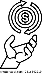 A hand holding a dollar sign with a arrow pointing to the left