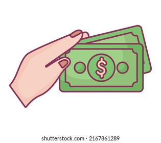 hand holding dollars over white