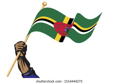 The hand holding the Dominica flag.
