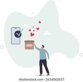 Hand holding donation box . charity concept.flat character life .