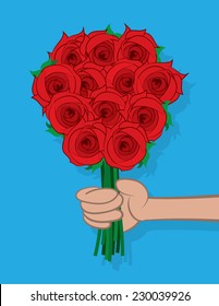 Hand Holding A Dozen Roses 