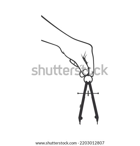 Hand holding drawing compass. Architecture symbol for website design, logo, app, UI.