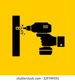 Hand holding drill machine, handy tools vector icon 